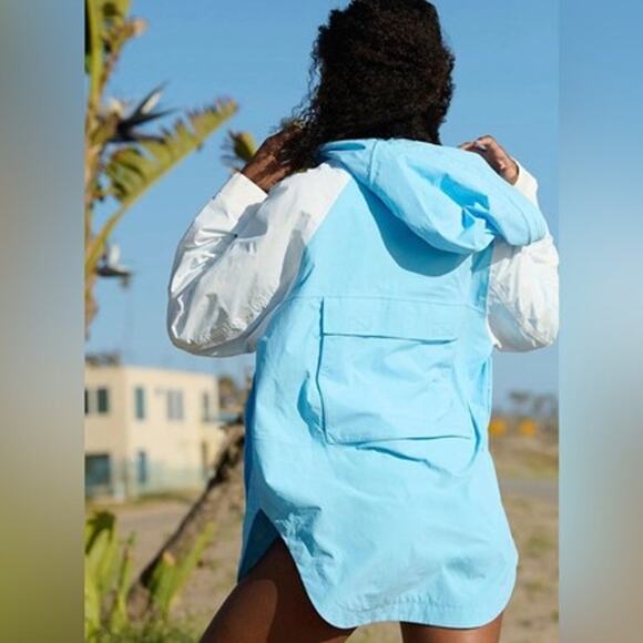 Free People Movement Singin’ in the Rain Packable Rain Jacket Blue White Large - Picture 13 of 13